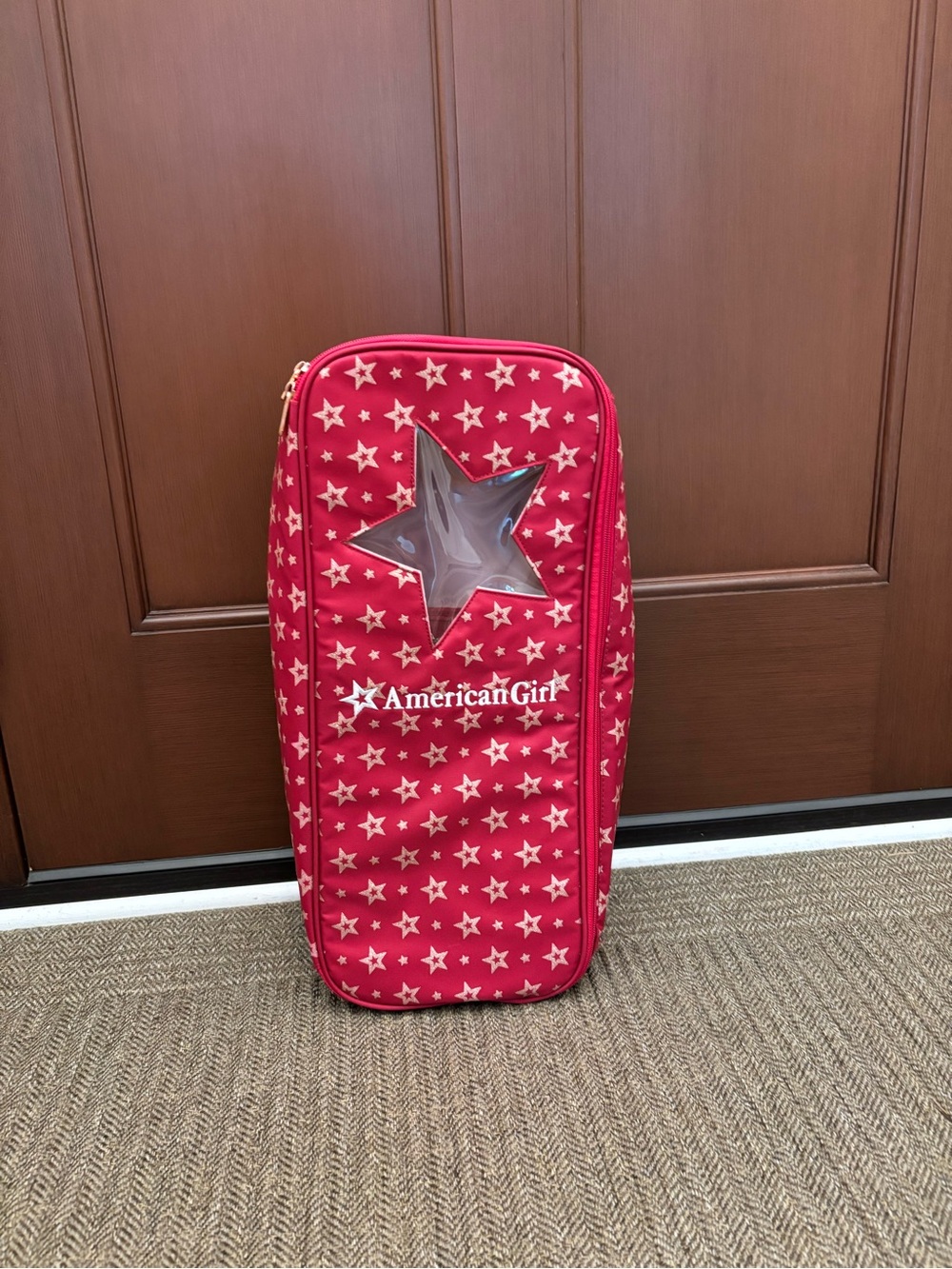 American Girl Red Star-Print Doll Carrier with Star Window